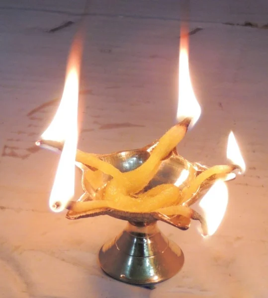 Brass Panch Mukhi Diya (Deepak), brass, Vedikcraft Moradabad