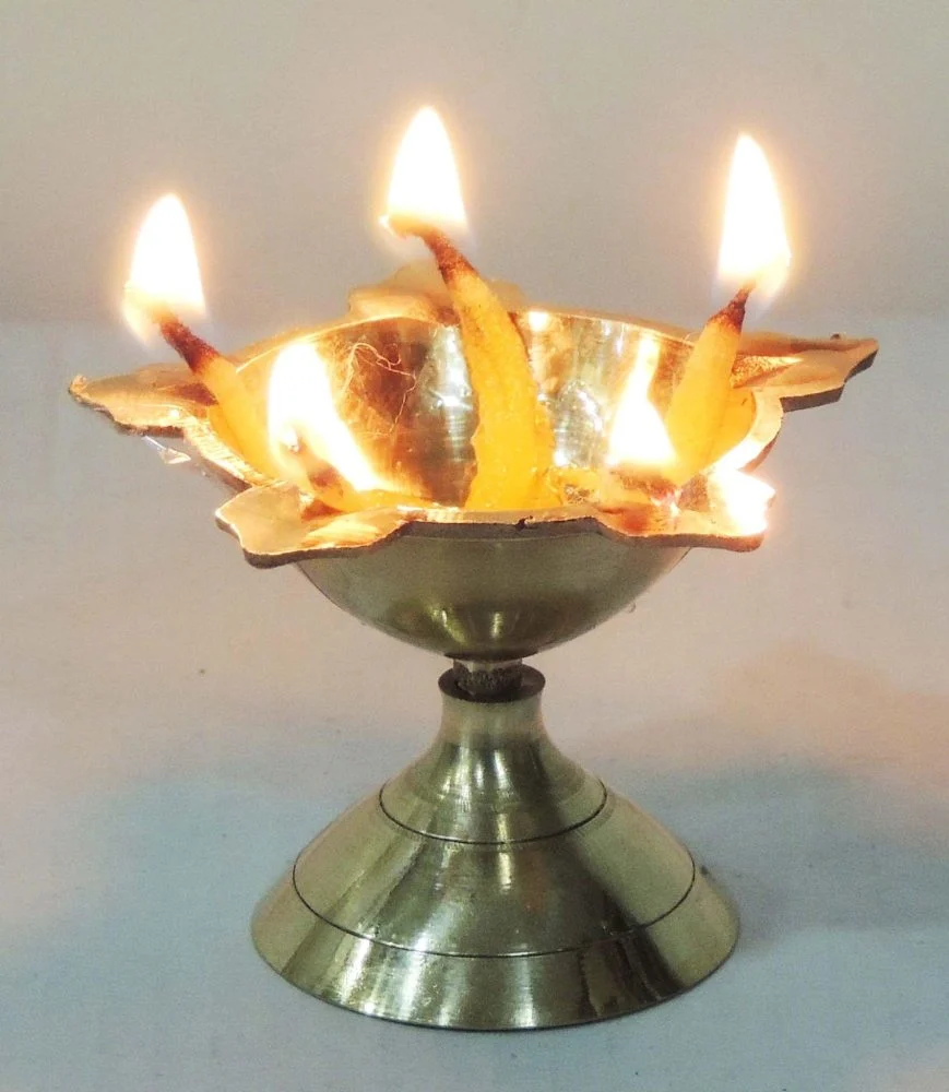 Brass Panch Mukhi Diya (Deepak) (Panchmukhi), 1.5 inch, brass, Vedikcraft Moradabad