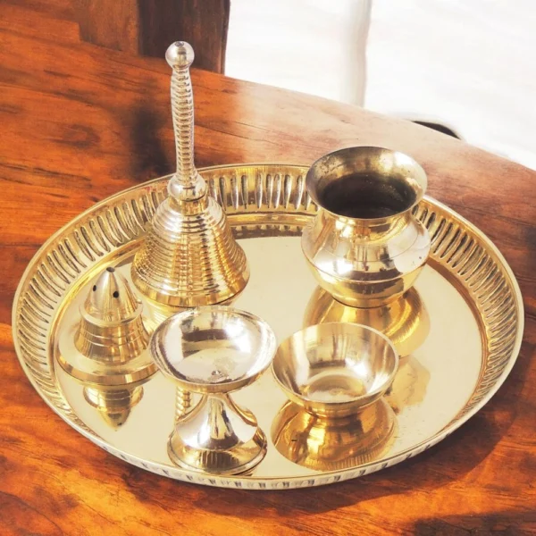 Brass Pooja Thali, 8 inch, brass, Vedikcraft Moradabad