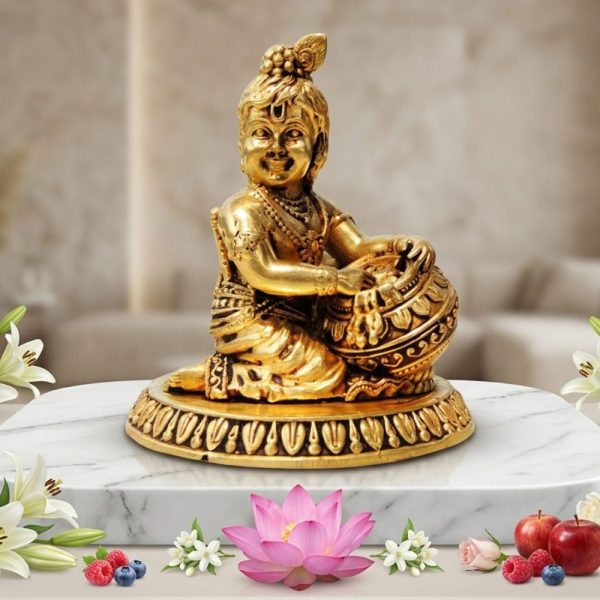 Laddu Gopal Idol in Brass (Makhan Krishna), 2.2 inch, brass, Vedikcraft Moradabad