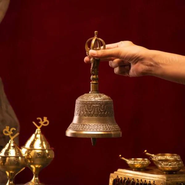 Bronze Hand Bell (Ghanti), 6 inch, Vedikcraft Moradabad