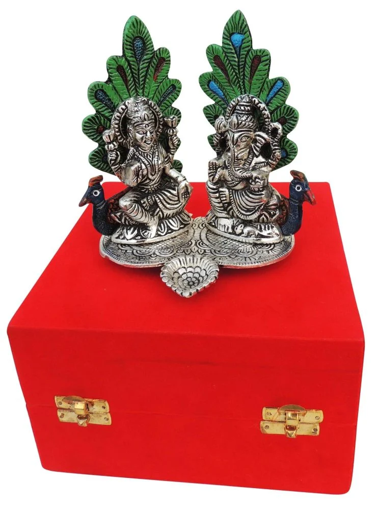 Laxmi Ganesh Murti Pair in Aluminium (Lamxi), 5.8 inch, Vedikcraft Moradabad