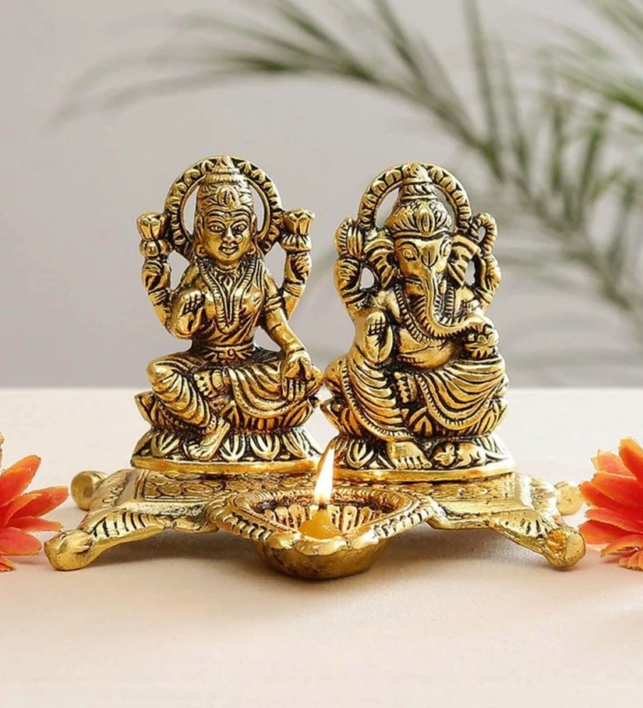 Laxmi Ganesh Murti Pair in Aluminium, 4.2 inch