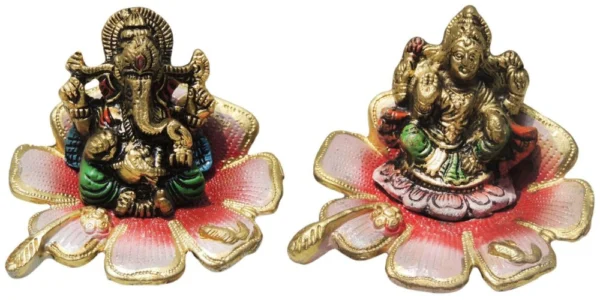 Laxmi Ganesh Murti Pair in Aluminium (Joda), 3.5 inch, Vedikcraft Moradabad
