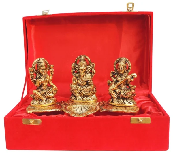 Laxmi Ganesh Saraswati Murti Pair in Aluminium (Lgs), 4 inch, Vedikcraft Moradabad