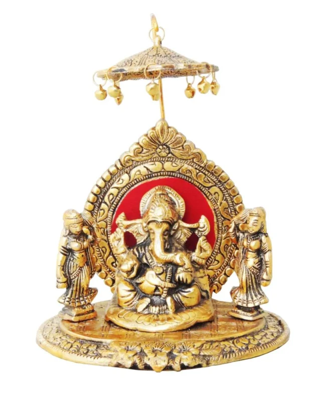Ganesh Ji Idol in Aluminium (Ganeshji Ridhi Sidhi), 8.5 inch, 450 g