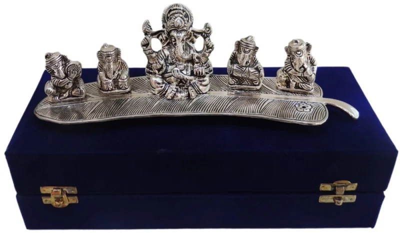 Ganesh Ji Idol in Aluminium (Musical), 3 inch – for Desk and Car