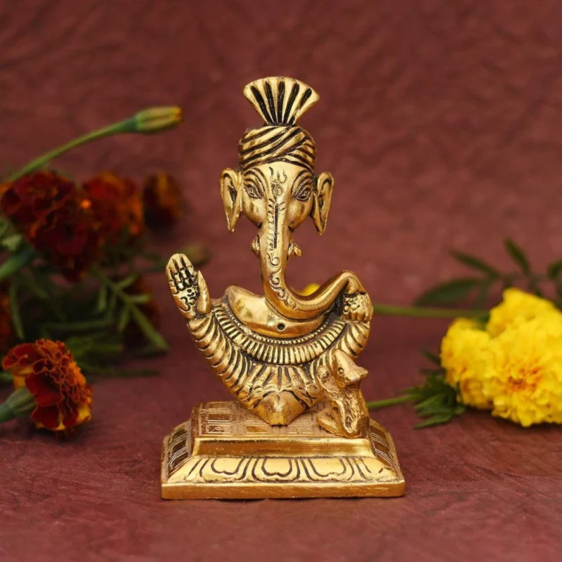 Ganesh Ji Idol in Aluminium (Pagadi), 6 inch – for Home Mandir