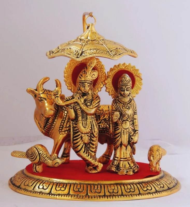 Radha Krishna Idol in Aluminium, 7 inch – for Home Mandir