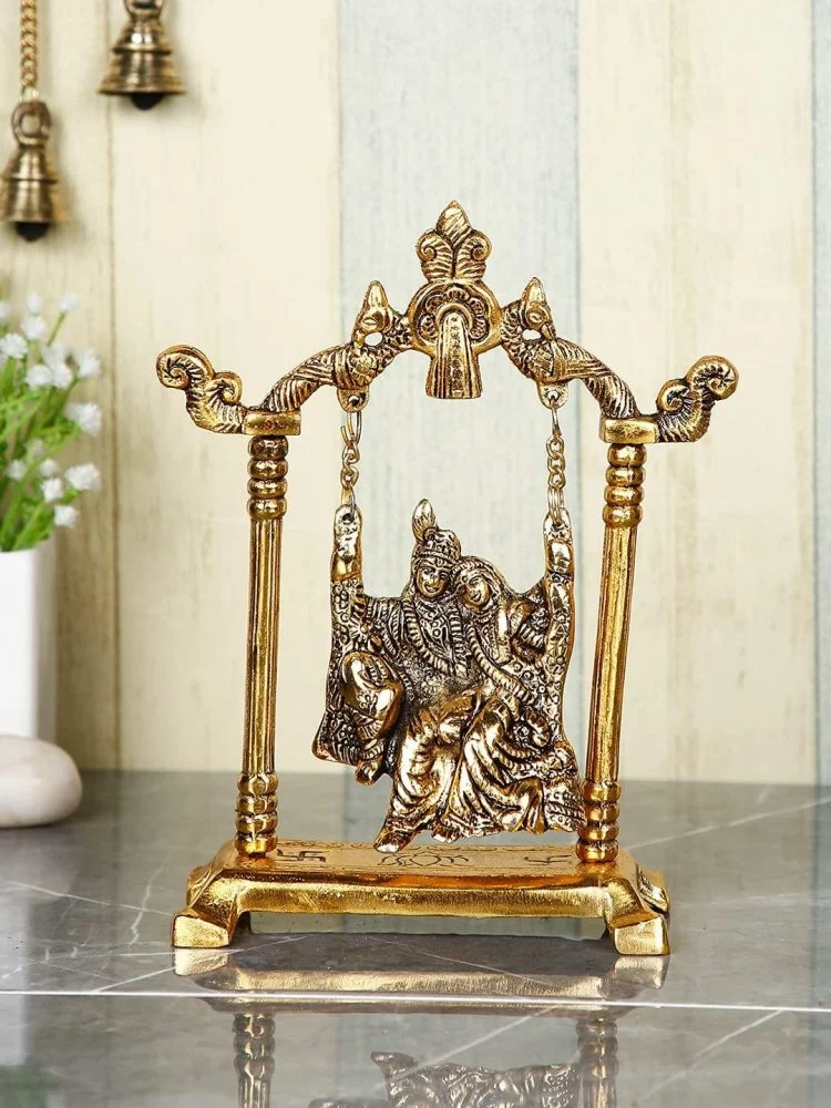 Radha Krishna Idol in Aluminium, on Jhula, 7.5 inch, Vedikcraft Moradabad