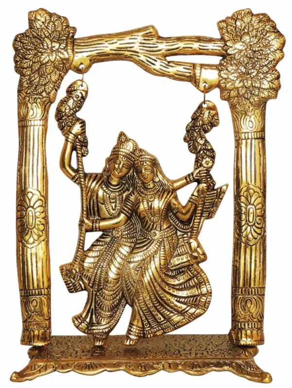 Radha Krishna Idol in Aluminium, on Jhula, 12.2 inch – for Pooja Room