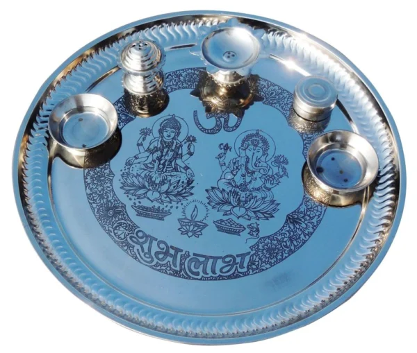 Steel Pooja Thali, 11.4 inch, Vedikcraft Moradabad