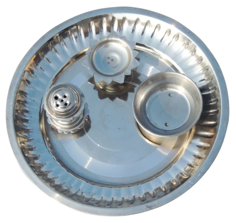Steel Pooja Thali, 6.7 inch