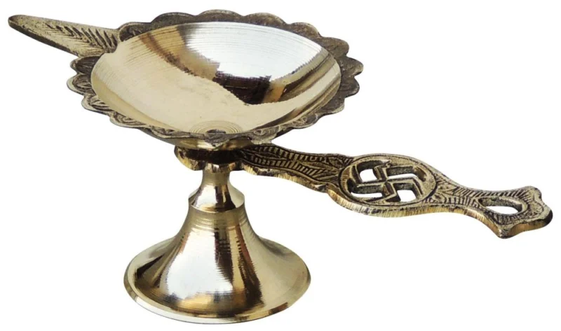 Brass Swastik Diya (Deepak) (Swastic), 2.4 inch (No. 4)
