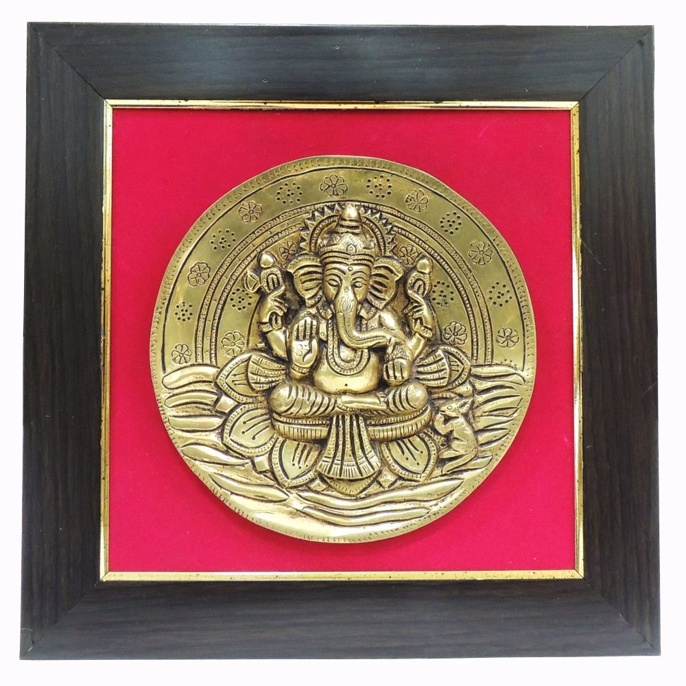 Brass Wall Hanging Ganesh (Frame), brass, Vedikcraft Moradabad