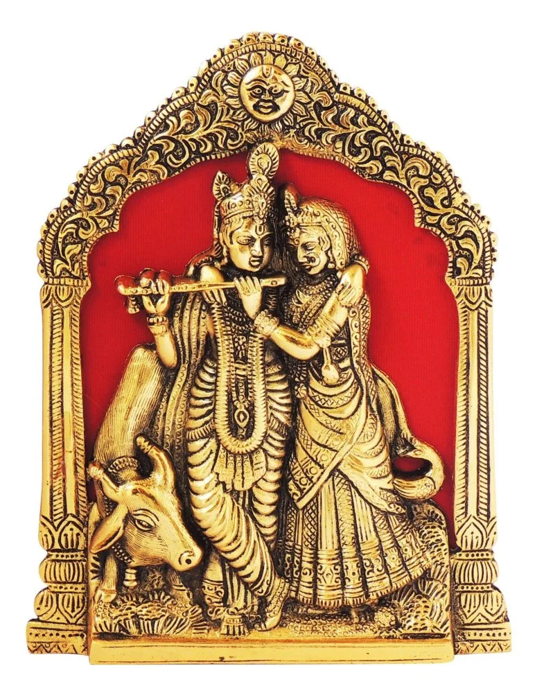 Radha Krishna Idol in Aluminium, Wall Hanging, 9 inch, 390 g, Vedikcraft Moradabad